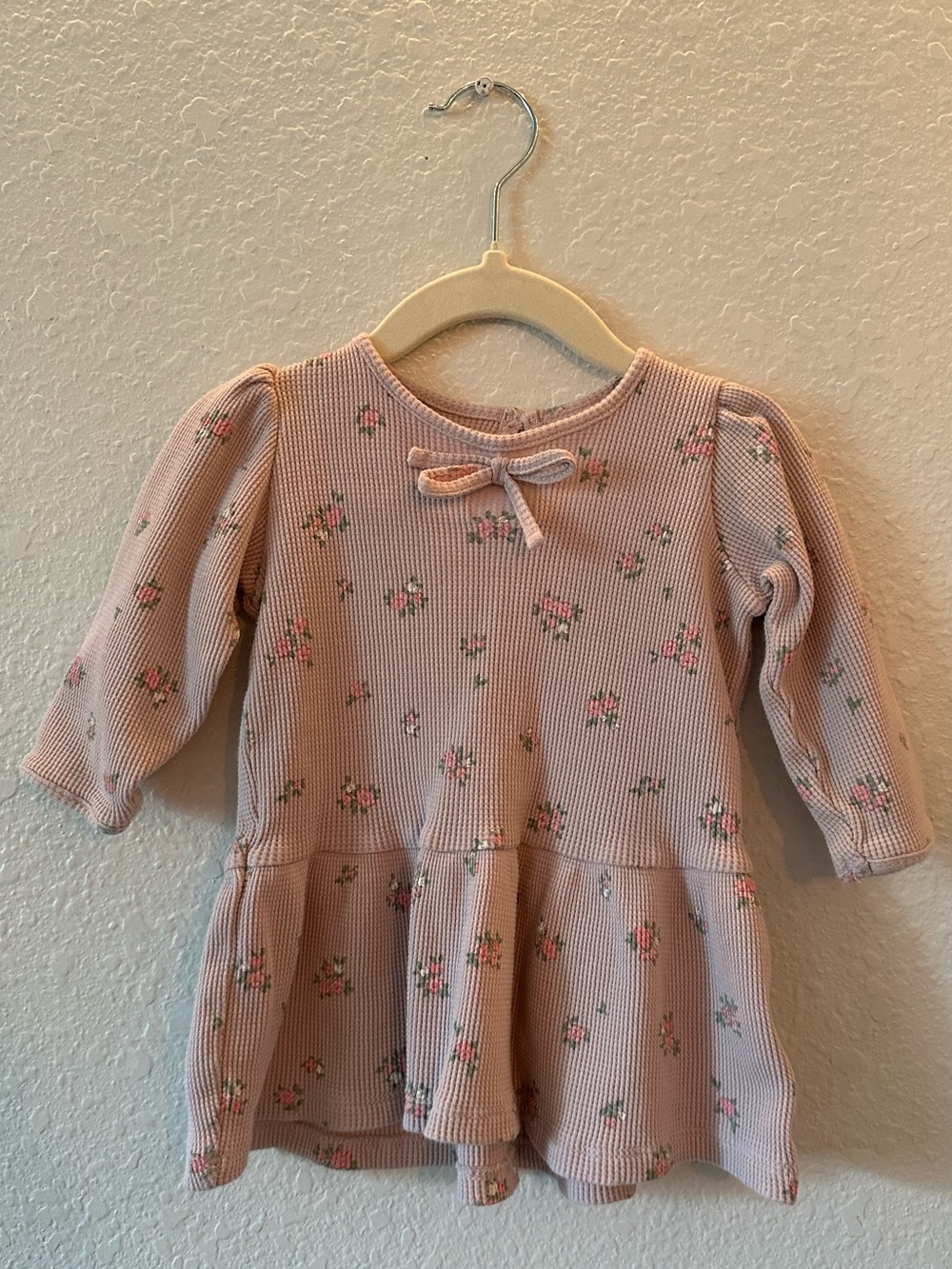 H&M Light Pink Floral Waffle Knit Babydoll dress